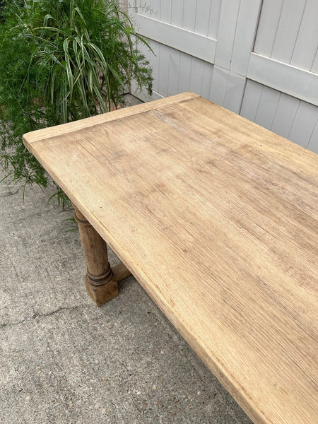 Antique French Dining Farm Table Bleached CARVED Oak 8 ft. LARGE c1880