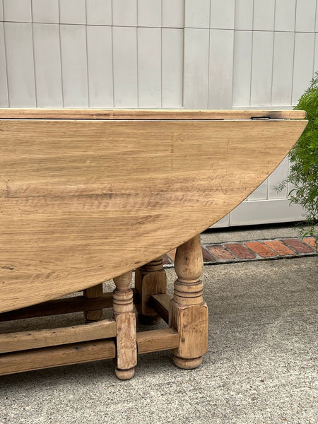 Antique French Hunt Wake DINING Table Bleached Oak LARGE Gate Leg Console c1880