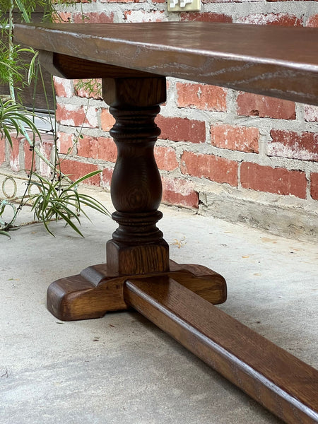 Antique French Tiger Oak Bench Dining Seat Farmhouse Country Ranch Vintage c1940