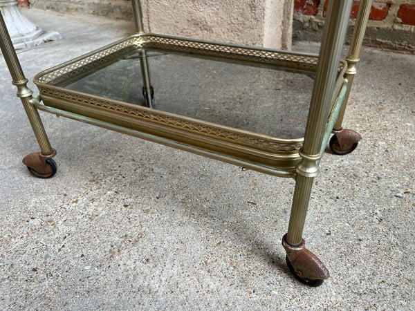 PETITE Vintage French Pastry Bar Cart Brass Glass Tray Serving Trolley Table