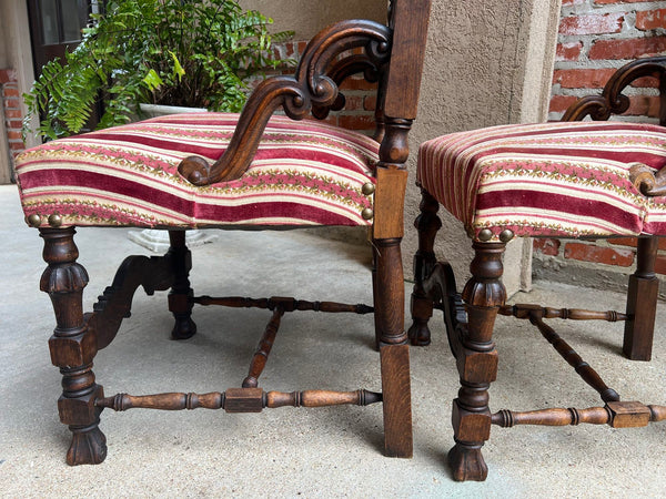 PAIR Antique French Dining Chairs Renaissance Revival Open Carved Oak SET of 2