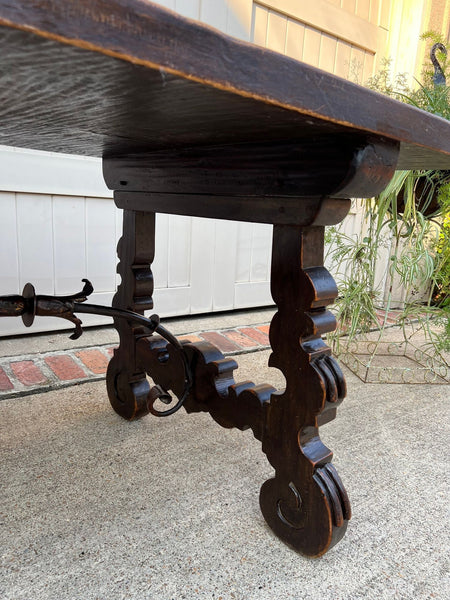Antique French Oak Dining Table Catalan Trestle 7 ft. Farmhouse Plank Top c1890