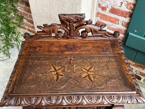 Antique French Altar Lecturn Gothic Bible Box Podium Sacristy Cabinet Carved Oak