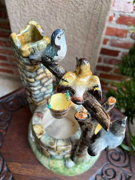 Antique French Majolica Bird Wishing Well Flower Holder Cache Pot Jerome Massier