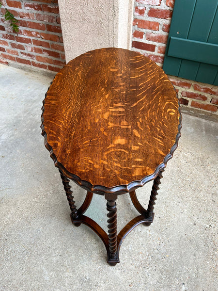 Antique English OVAL Side Center Table BARLEY TWIST Tiger Oak Jacobean c1920