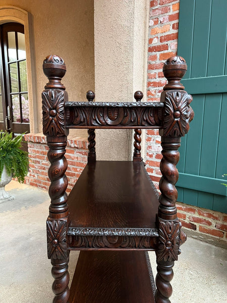 Antique English Server Sideboard Barley Twist Carved Oak Renaissance Dumbwaiter
