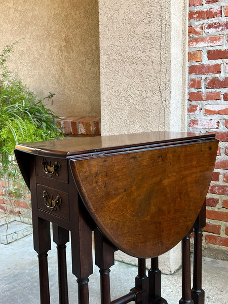 Petite Antique English Drop Leaf Side Sofa Table Mahogany Georgian Gateleg c1800