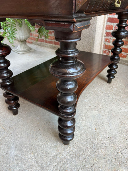 Antique English Hall Sofa Table Sideboard Carved Oak Bobbin Leg c1910