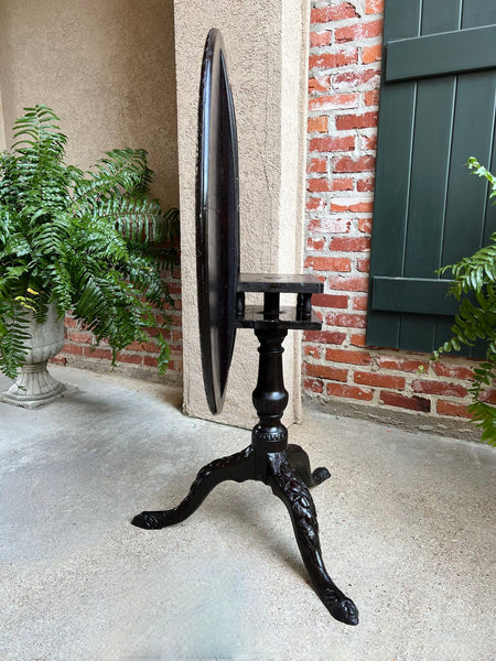 Antique French Tilt-Top Round Table Carved Mahogany Game Mahjong Wine c1890