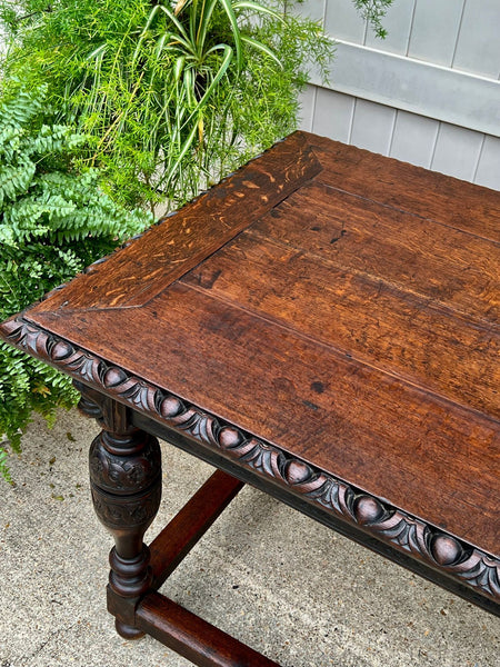 Antique French Renaissance Carved Oak Library Center Table Console Island c1880