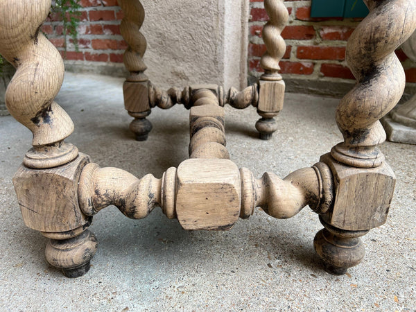 Antique French Side Table Barley Twist Bleached Carved Oak Nightstand Louis XIII