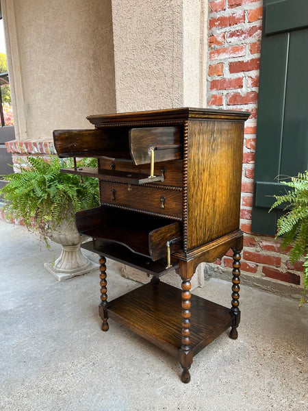 Antique English Music Cabinet Office File Jacobean Petite End Table Tiger Oak