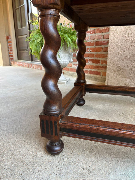 Antique English Sofa Side Table Barley Twist Ebonized Library Desk Carved Oak