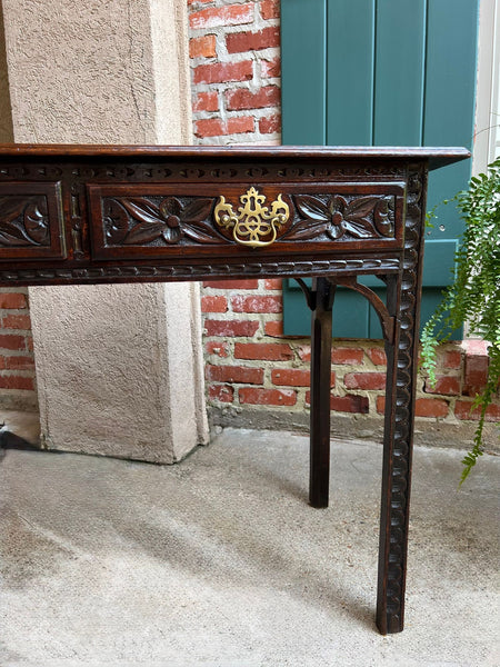 Antique English Sofa Console Table Jacobean Carved Oak Foyer Table c1890