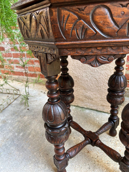 PETITE Antique French Octagon Center Side TABLE Renaissance Carved Oak c1890