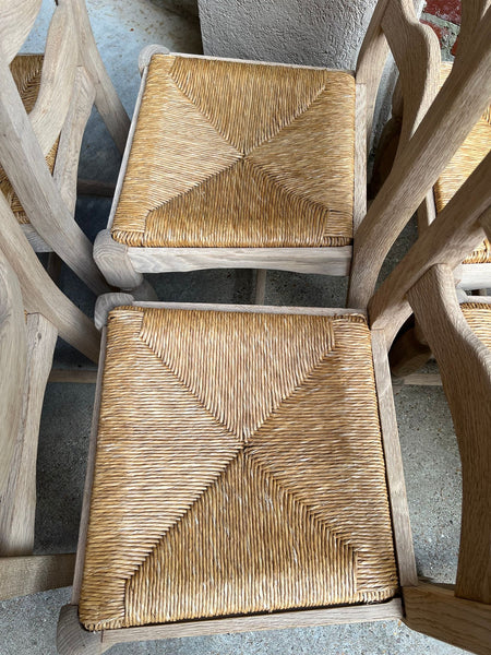 Set 6 Vintage French Ladder Back Dining Chairs Rush Seat Bleached Oak Farmhouse