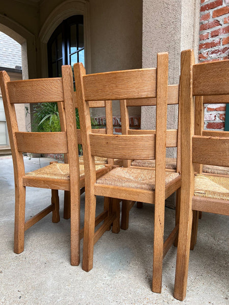 Set 6 Vintage French Ladder Back Dining Chairs Rush Seat Oak Country Farmhouse