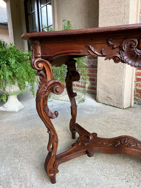 Antique French Sofa Hall Table Carved Oak Louis XV Rococo Side End Table