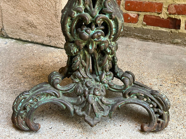 PAIR Antique French Round Side Table Grotto Rococo Cast Iron Plant Stand c1880