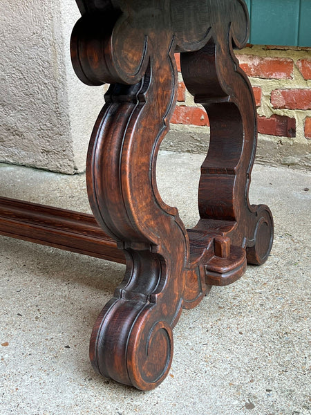 Antique French Coffee Table Carved Oak Bench Baroque Window Hall Seat c1900.