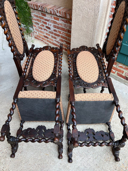 Set 4 TALL Antique French Dining Chair Barley Twist Renaissance Carved Oak 1890