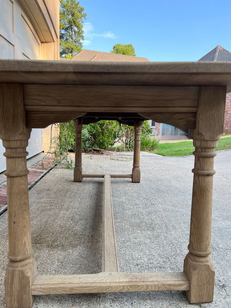 Antique French Dining Farm Bakers Table Bleached Oak Baluster Leg c1920