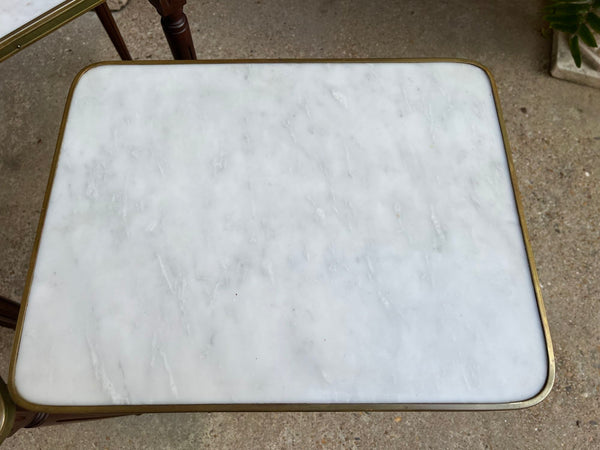 Set 3 Vintage French Nesting Table WHITE MARBLE Mahogany Louis XVI Maison Jansen