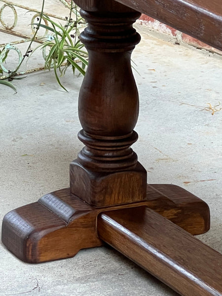 Antique French Tiger Oak Bench Dining Seat Farmhouse Country Ranch Vintage c1940