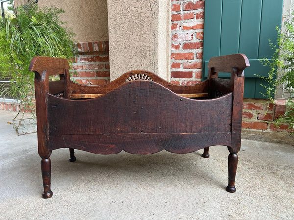 Antique French Carved Planter Breton Brittany Oak Doll Bed Fireside Box c1890