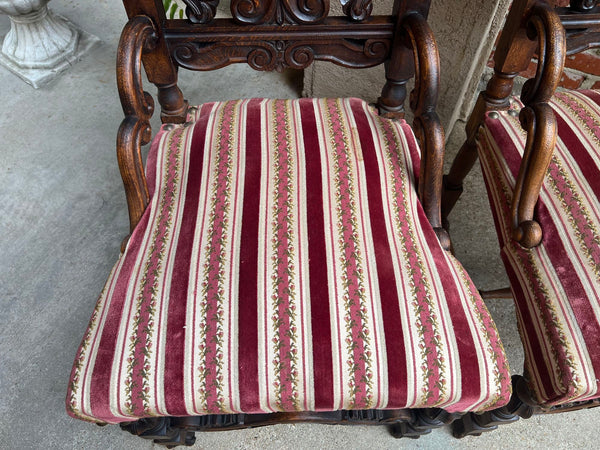 PAIR Antique French Dining Chairs Renaissance Revival Open Carved Oak SET of 2