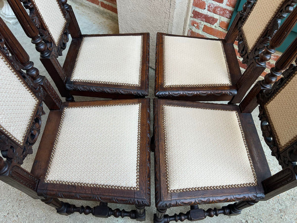 Set 4 Antique French Dining Chairs Renaissance Carved Oak Bird Black Forest