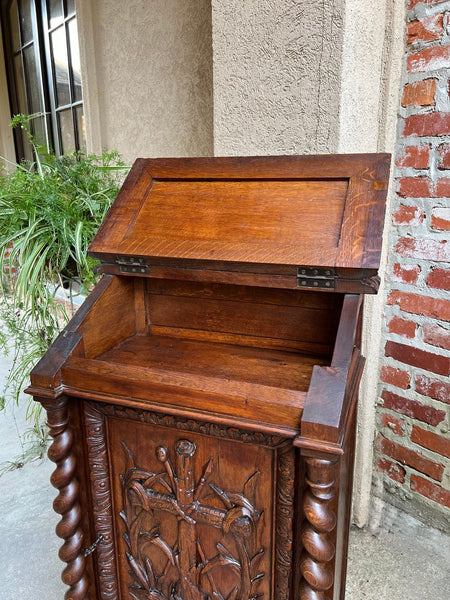 Antique French Altar Lecturn Gothic Bible Box Podium Sacristy Cabinet Carved Oak