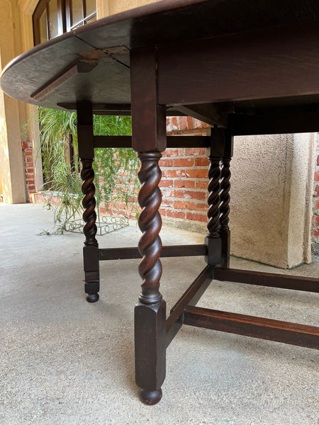 Antique English Drop Leaf Sofa Kitchen Table BARLEY TWIST Tiger Oak Gate Leg