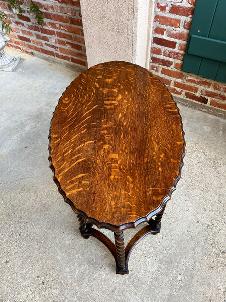 Antique English OVAL Side Center Table BARLEY TWIST Tiger Oak Jacobean c1920