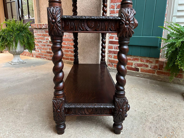 Antique English Server Sideboard Barley Twist Carved Oak Renaissance Dumbwaiter
