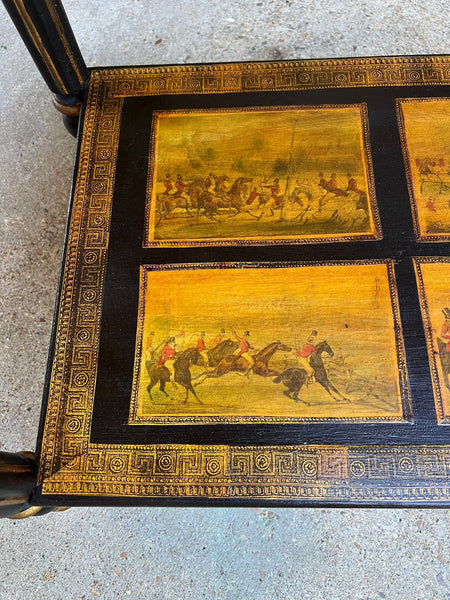 Antique English Console Side Table Decoupage Horse Equestrian Fox Hunt c1890