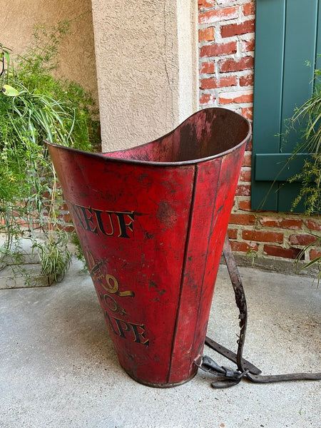 Antique French Vineyard Grape Hod Wine Bucket Winery RED Urn Fireside Box c1890