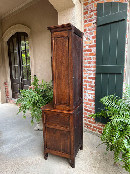 Tall Antique French Louis XV Hall Cabinet Tall Linen Closet Carved Oak Bookcase