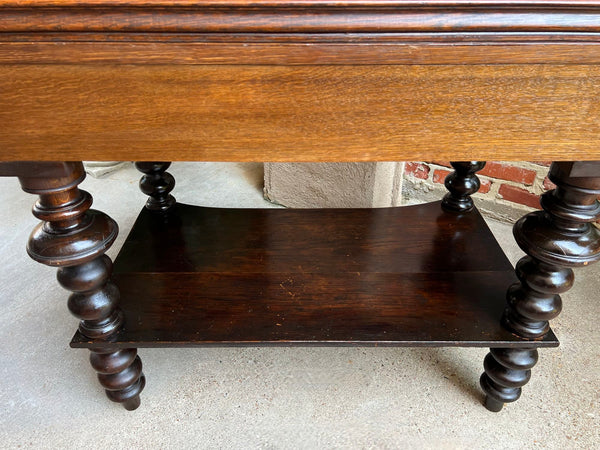 Antique English Hall Sofa Table Sideboard Carved Oak Bobbin Leg c1910