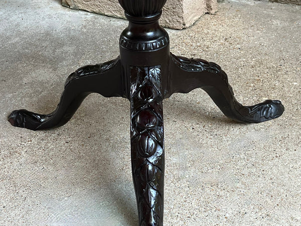 Antique French Tilt-Top Round Table Carved Mahogany Game Mahjong Wine c1890