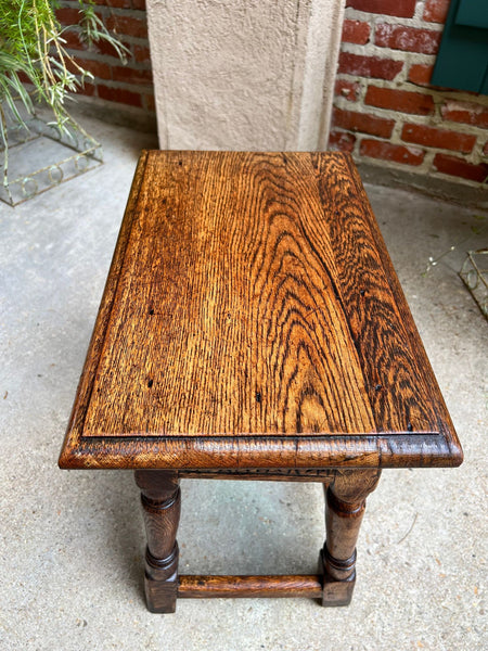 Antique English Footstool Bench Joint Stool Carved Oak Jacobean Stand c1900