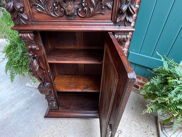 Antique French Cabinet Bar Sideboard Baroque Carved Oak c1880 Bookcase