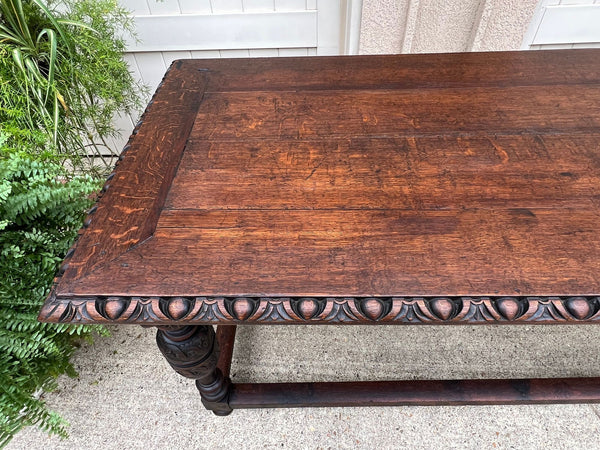 Antique French Renaissance Carved Oak Library Center Table Console Island c1880
