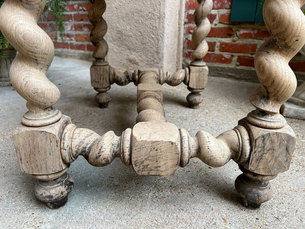 Antique French Side Table Barley Twist Bleached Carved Oak Nightstand Louis XIII