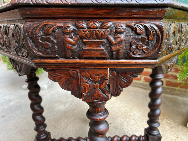 Antique French Octagon Sofa Table Carved Oak Barley Twist Louis XIII Renaissance