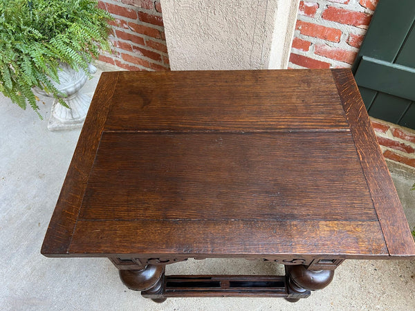 Antique Dutch Sofa Side Table Carved Oak Bulbous Leg Baroque Ebonized Danish
