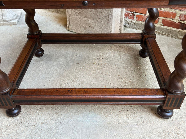 Antique English Sofa Side Table Barley Twist Ebonized Library Desk Carved Oak