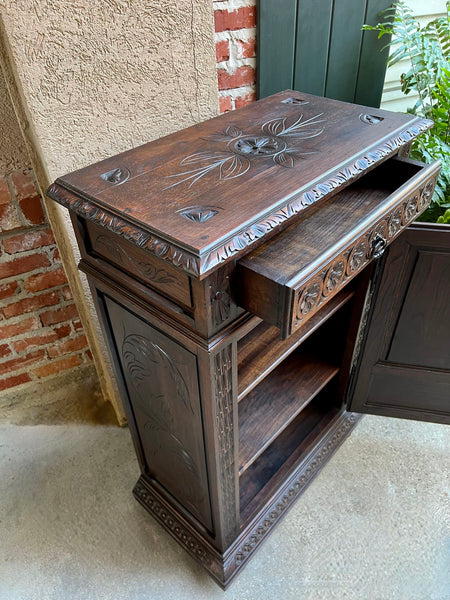 Antique French Carved Oak Cabinet Breton Brittany Cocktail Sideboard Server