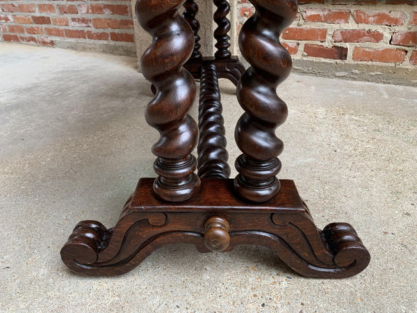 Antique French Console Sofa Table Carved Oak Barley Twist Desk Renaissance c1890