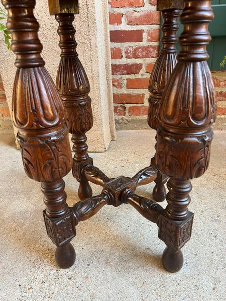 Petite Antique French Octagon Side TABLE Renaissance Carved Oak c1900